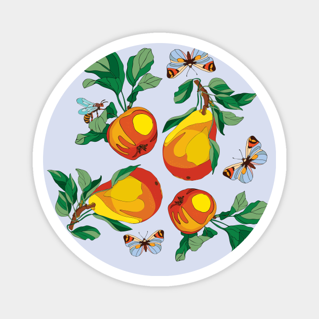 the fruits of the apple and pear plant, butterflies and wasps Magnet by EEVLADA